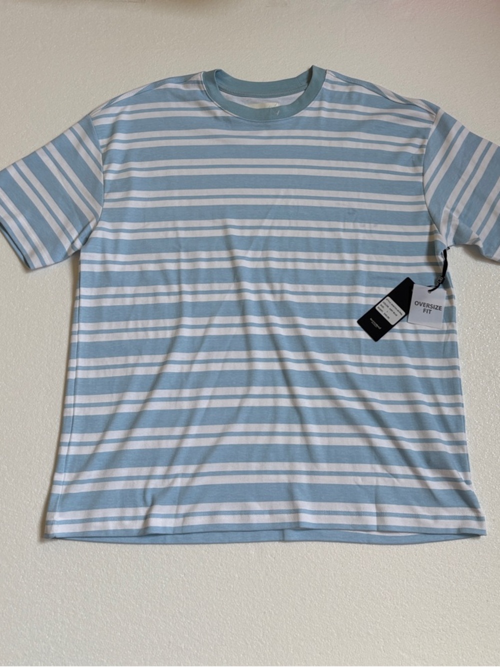 NWT Mens Reserved Supply Oversized Blue/White Stripe SS Cotton Tee Size L